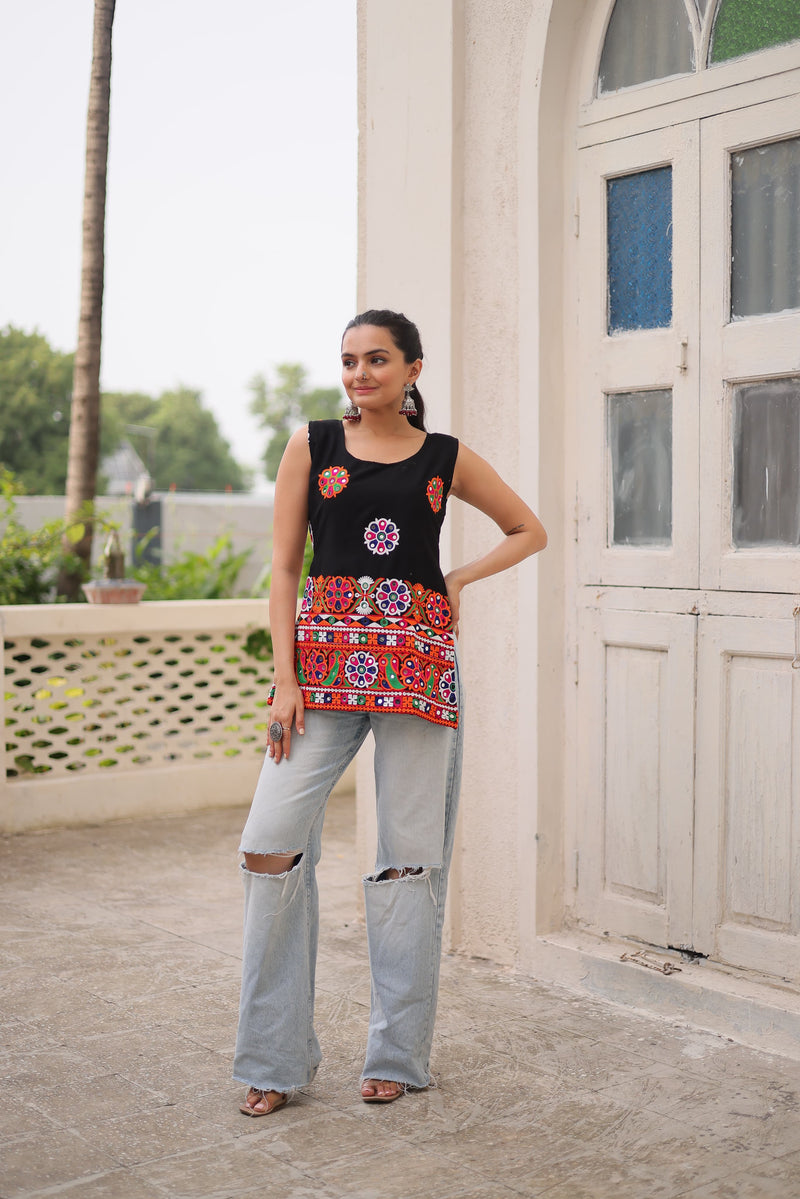 Womenline Black color Georgette Navratri Tunic