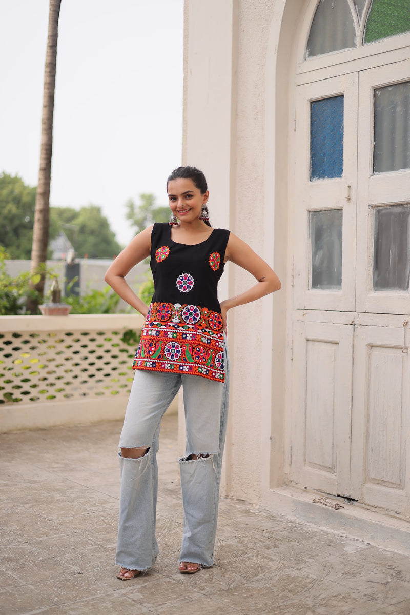 Womenline Black color Georgette Navratri Tunic