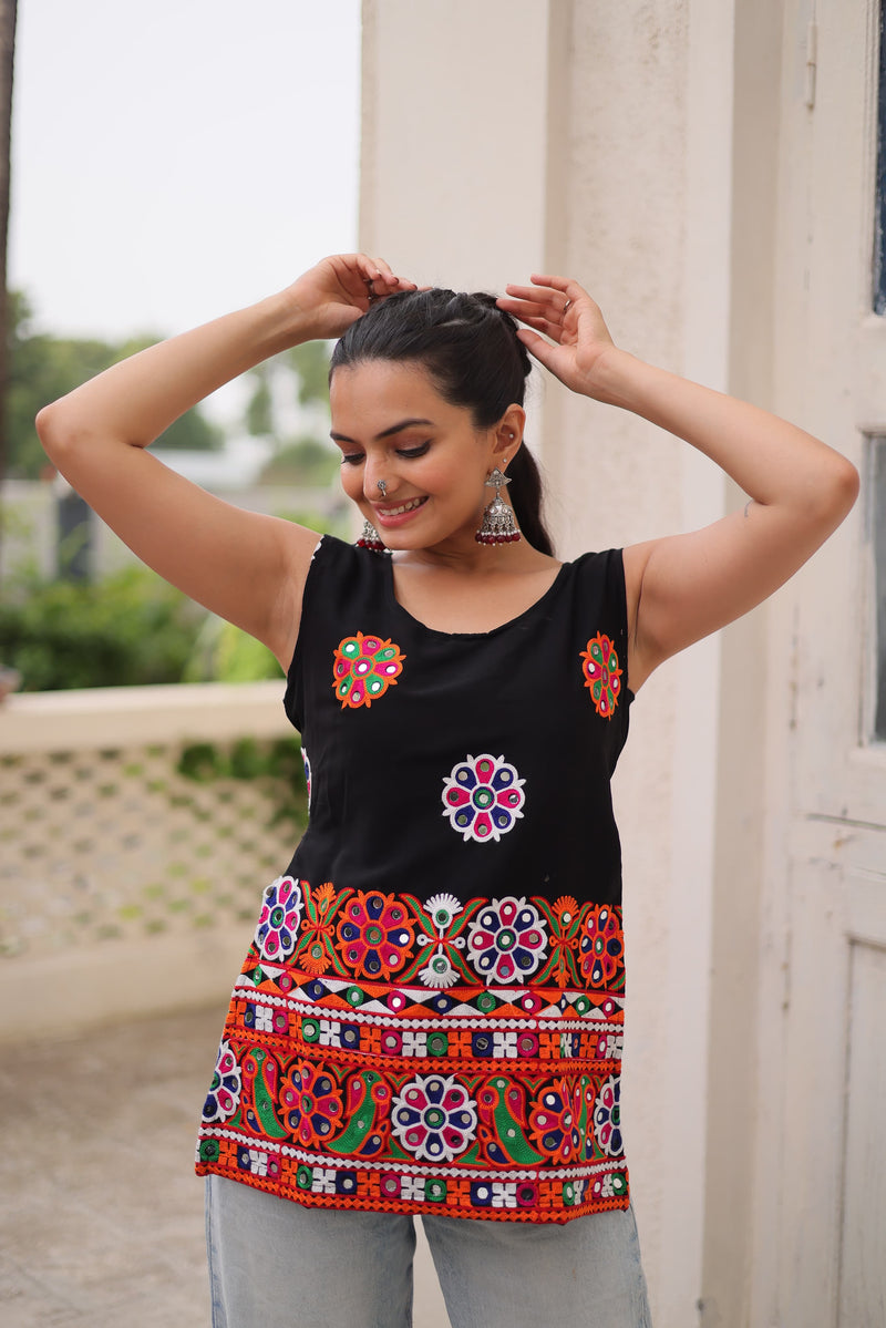 Womenline Black color Georgette Navratri Tunic