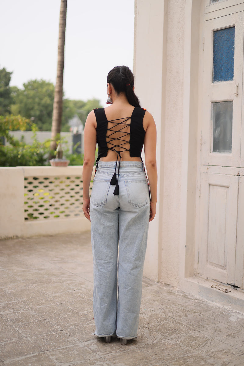 Womenline Black color Georgette Navratri Tunic