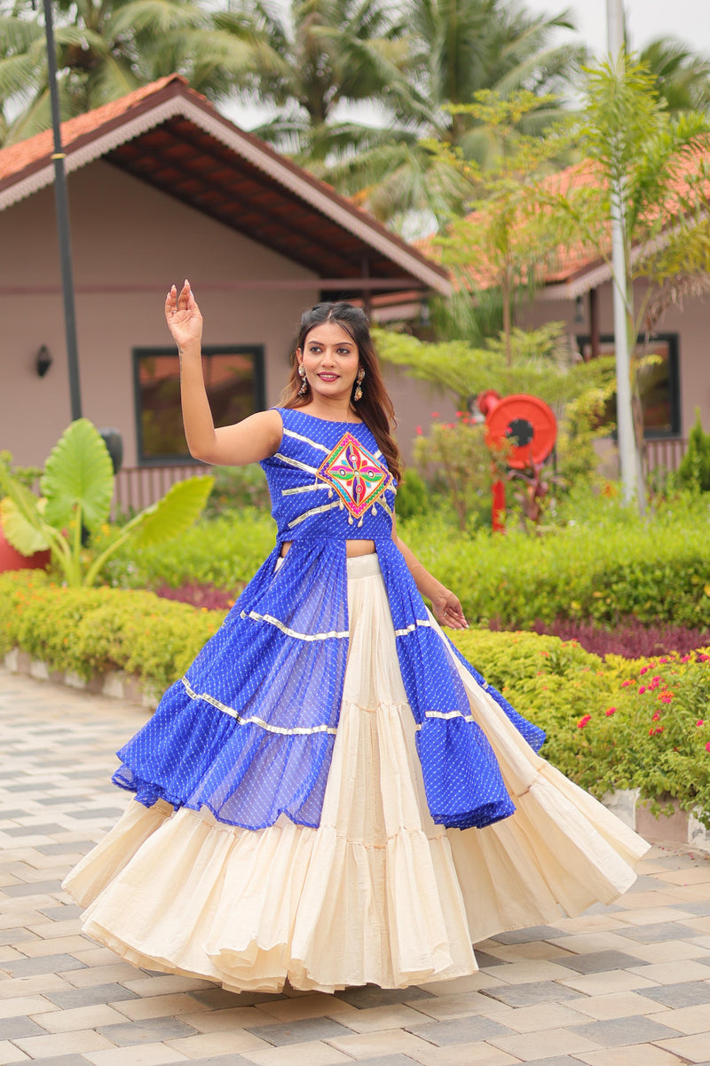 Womenline Blue Color Cotton Navratri Lehenga Choli