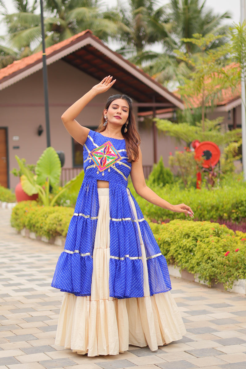 Womenline Blue Color Cotton Navratri Lehenga Choli