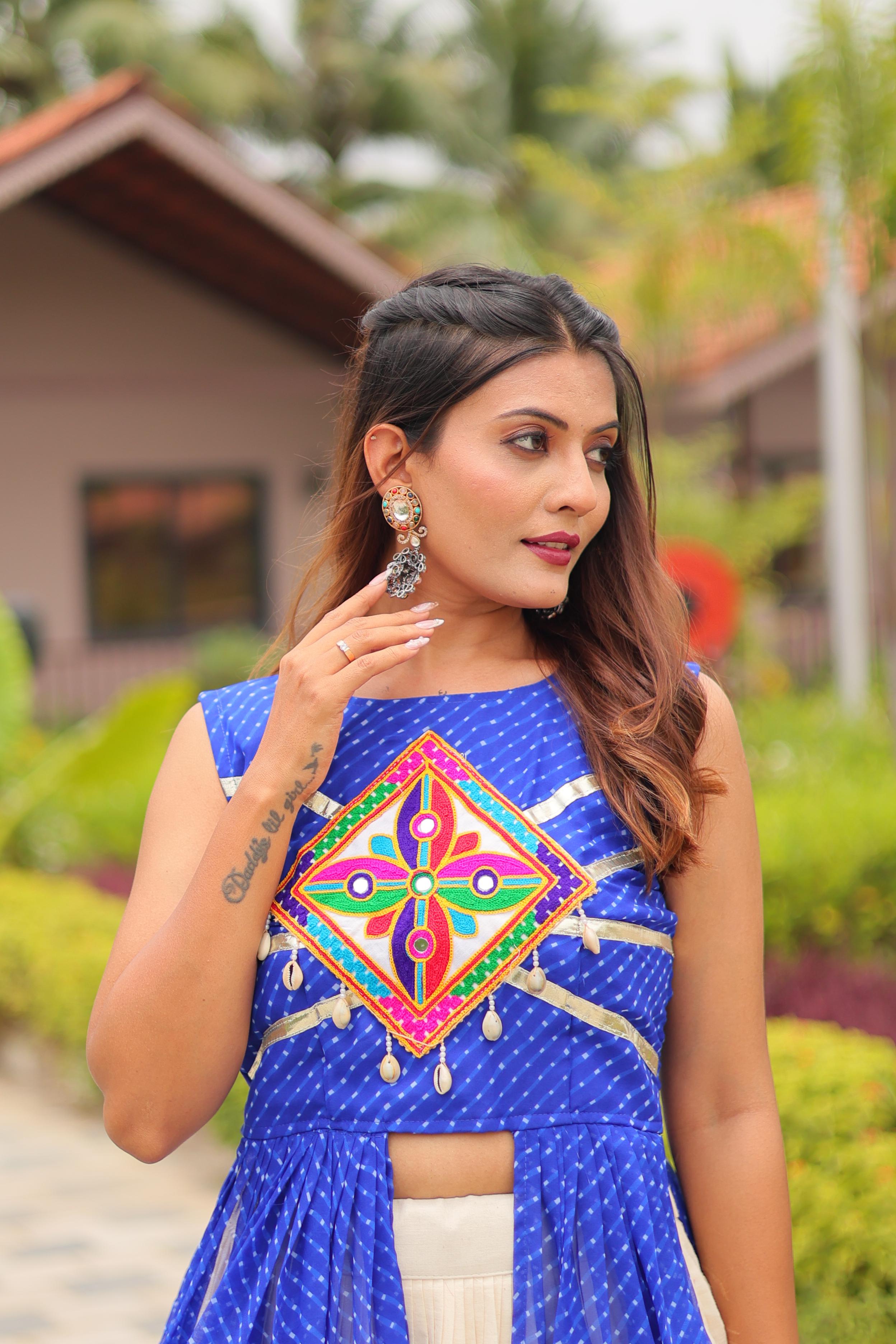 Womenline Blue Color Cotton Navratri Lehenga Choli