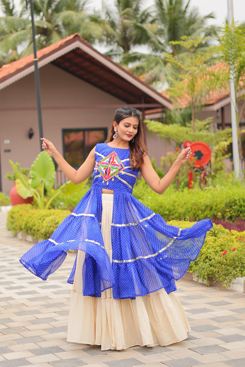 Womenline Blue Color Cotton Navratri Lehenga Choli