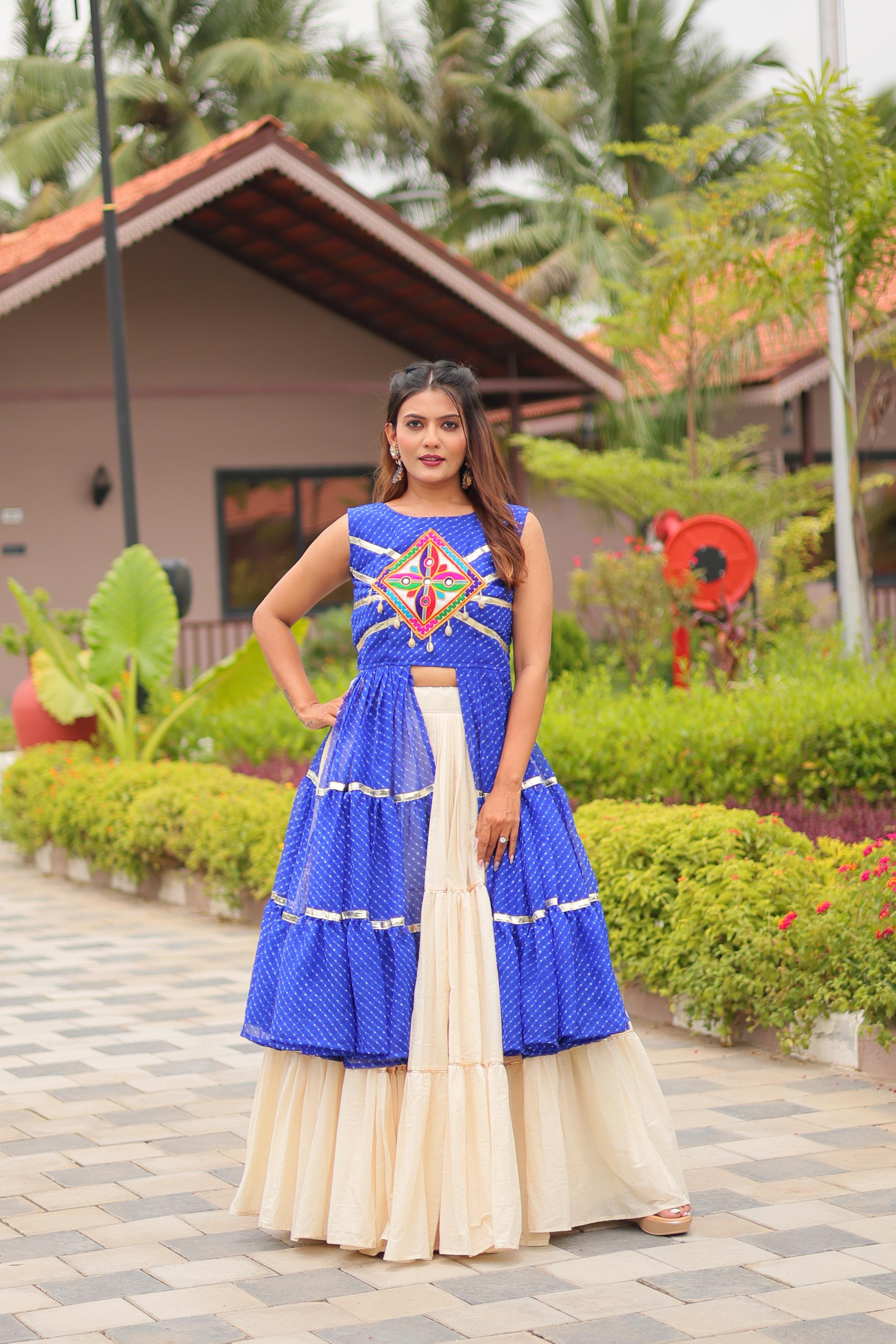 Womenline Blue Color Cotton Navratri Lehenga Choli