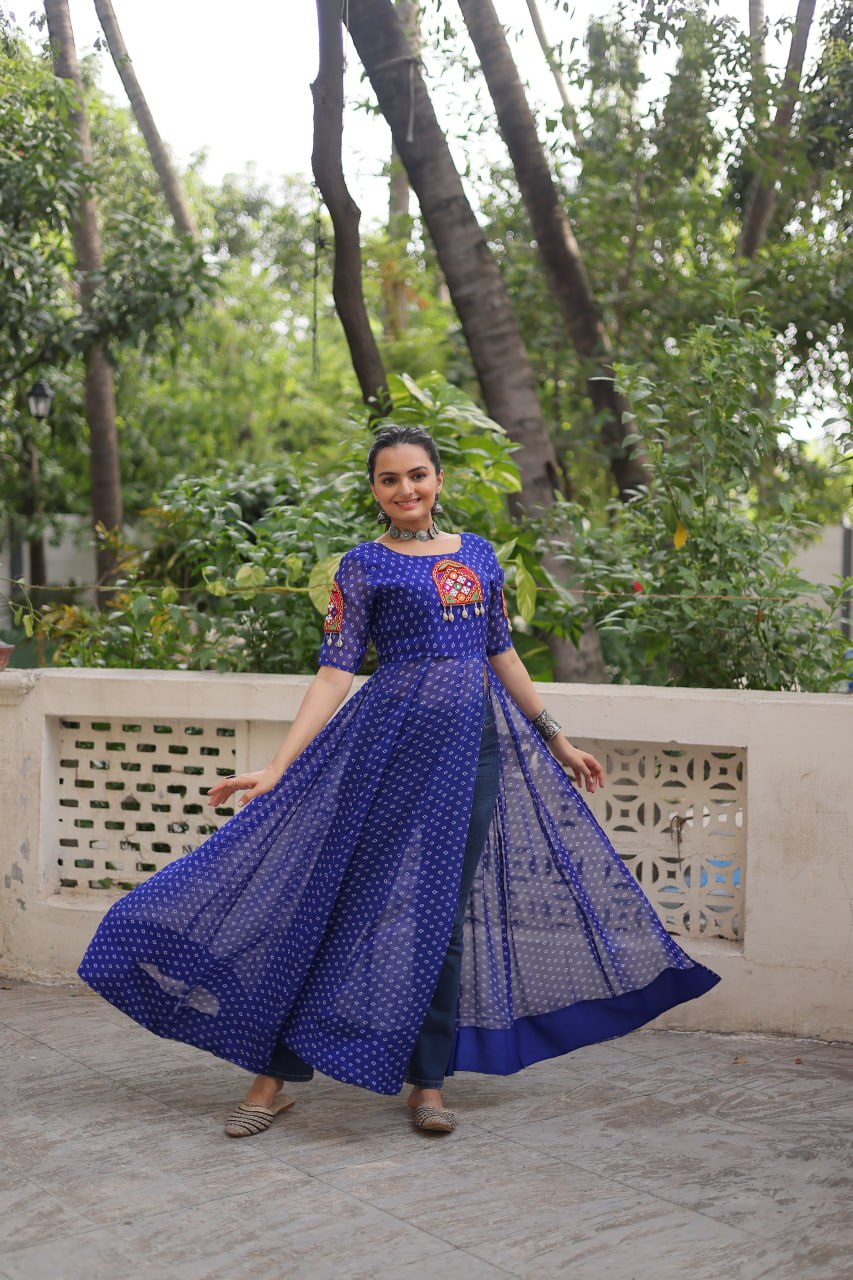 Womenline Blue Color Faux Georgette Navratri Kurti