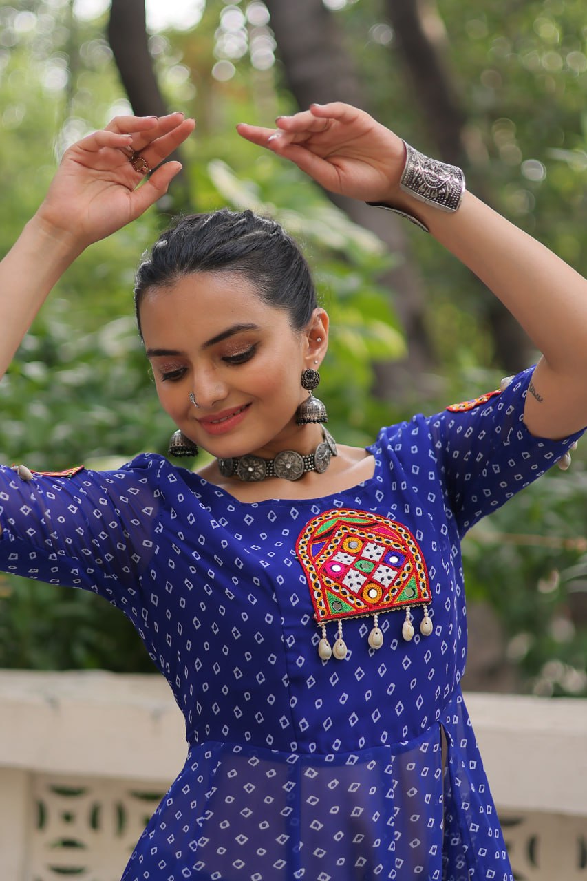 Womenline Blue Color Faux Georgette Navratri Kurti