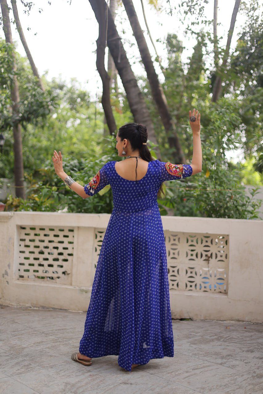 Womenline Blue Color Faux Georgette Navratri Kurti