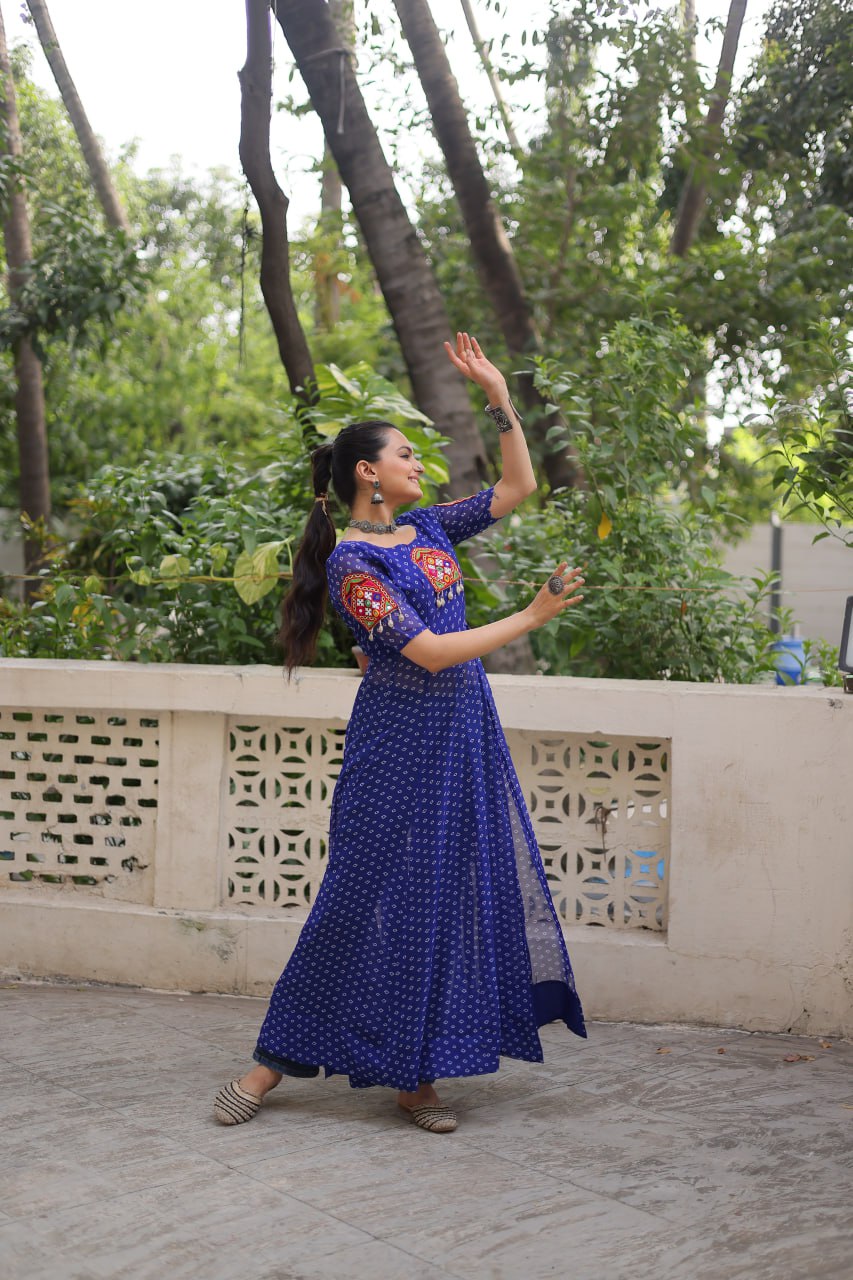 Womenline Blue Color Faux Georgette Navratri Kurti