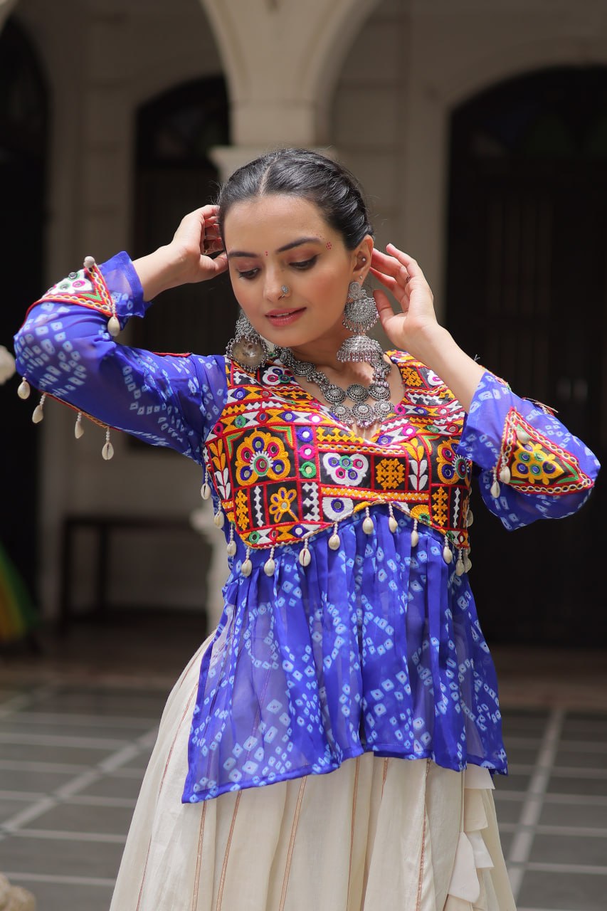 Womenline Blue Color Kora Cotton Navratri Lehenga Choli