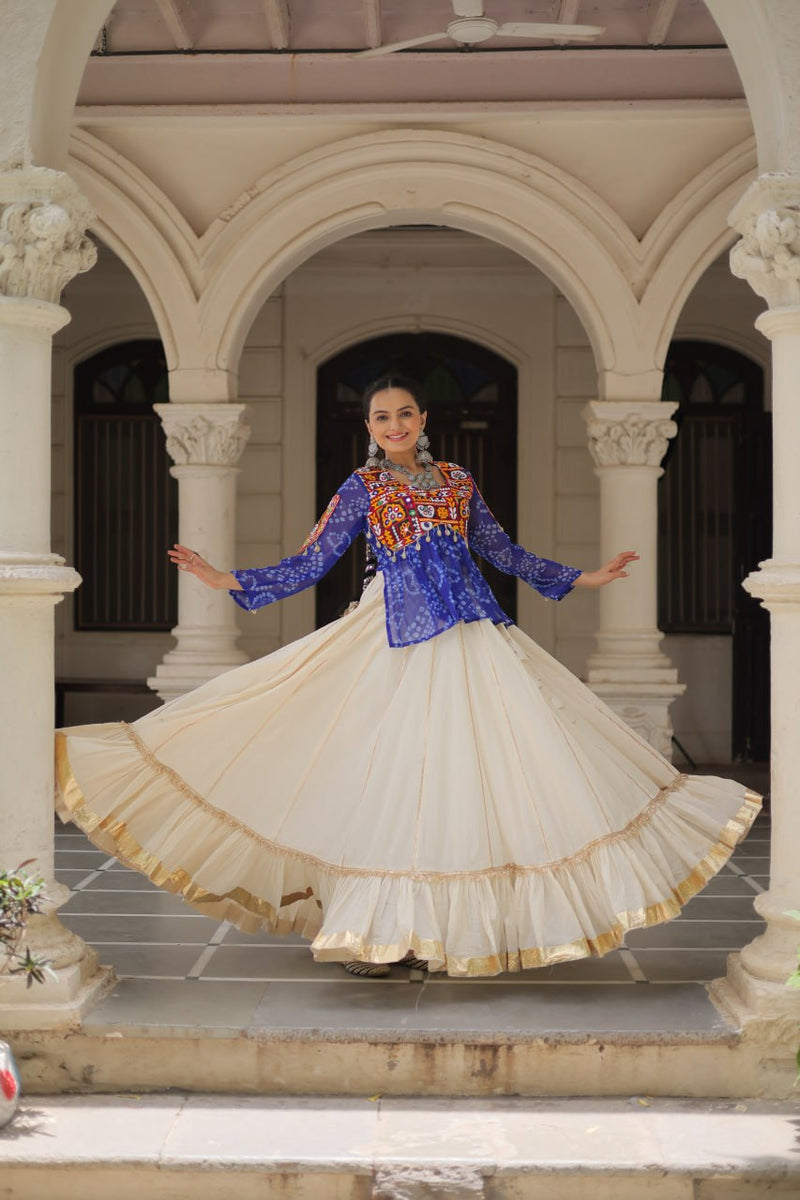Womenline Blue Color Kora Cotton Navratri Lehenga Choli