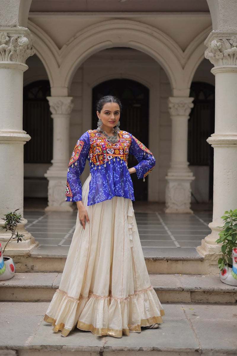 Womenline Blue Color Kora Cotton Navratri Lehenga Choli