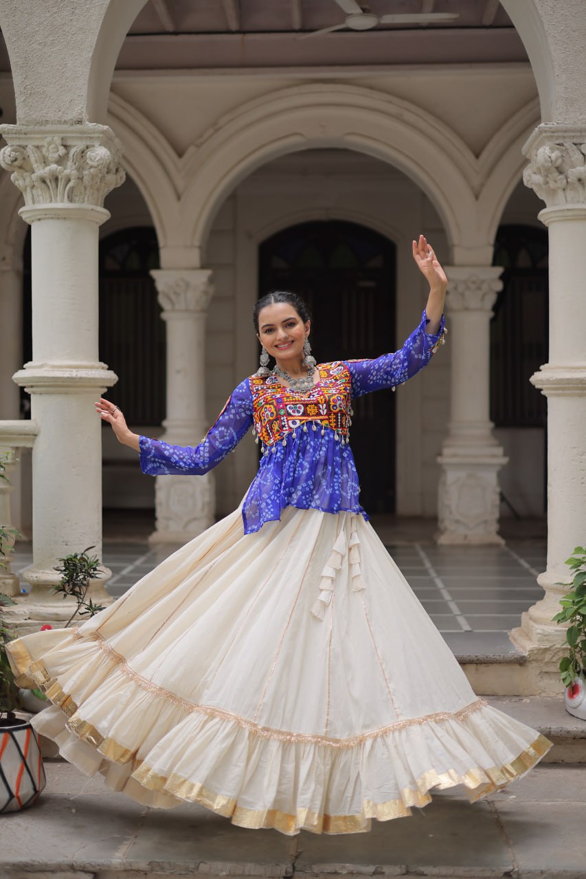 Womenline Blue Color Kora Cotton Navratri Lehenga Choli