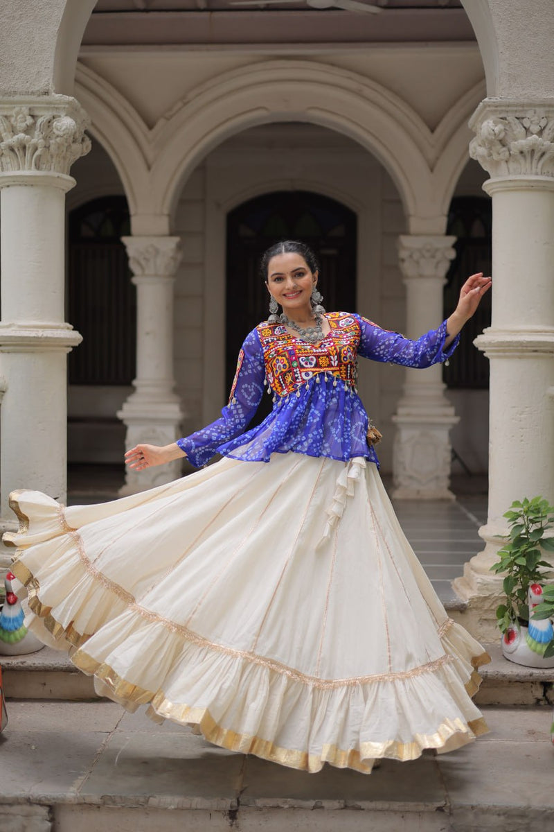 Womenline Blue Color Kora Cotton Navratri Lehenga Choli
