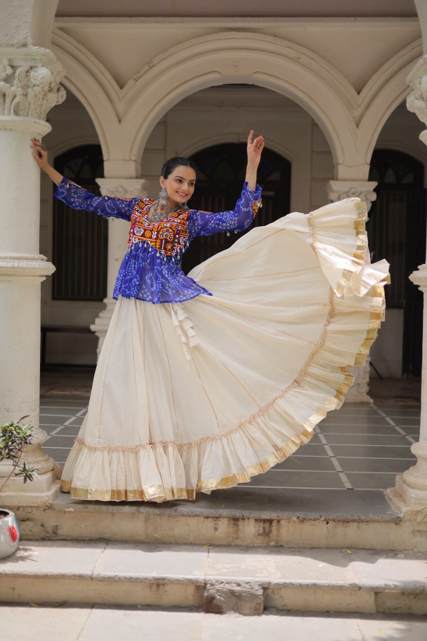 Womenline Blue Color Kora Cotton Navratri Lehenga Choli