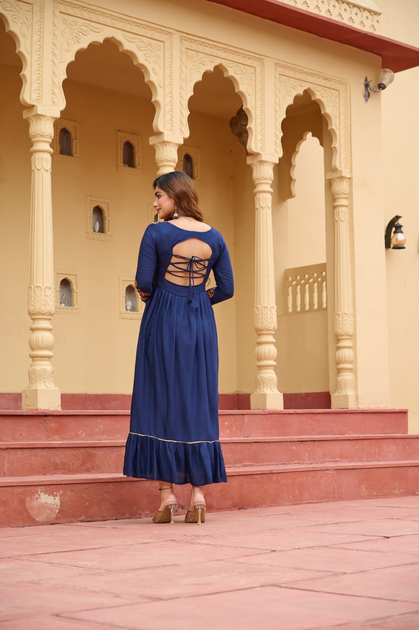 Womenline Blue Color  Reyon Navratri Kurti