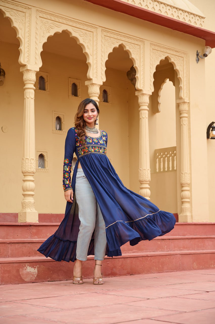 Womenline Blue Color  Reyon Navratri Kurti
