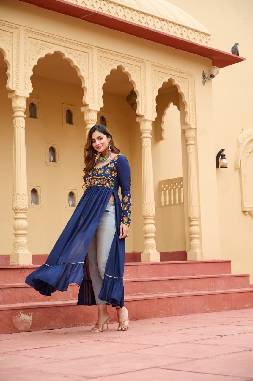 Womenline Blue Color  Reyon Navratri Kurti
