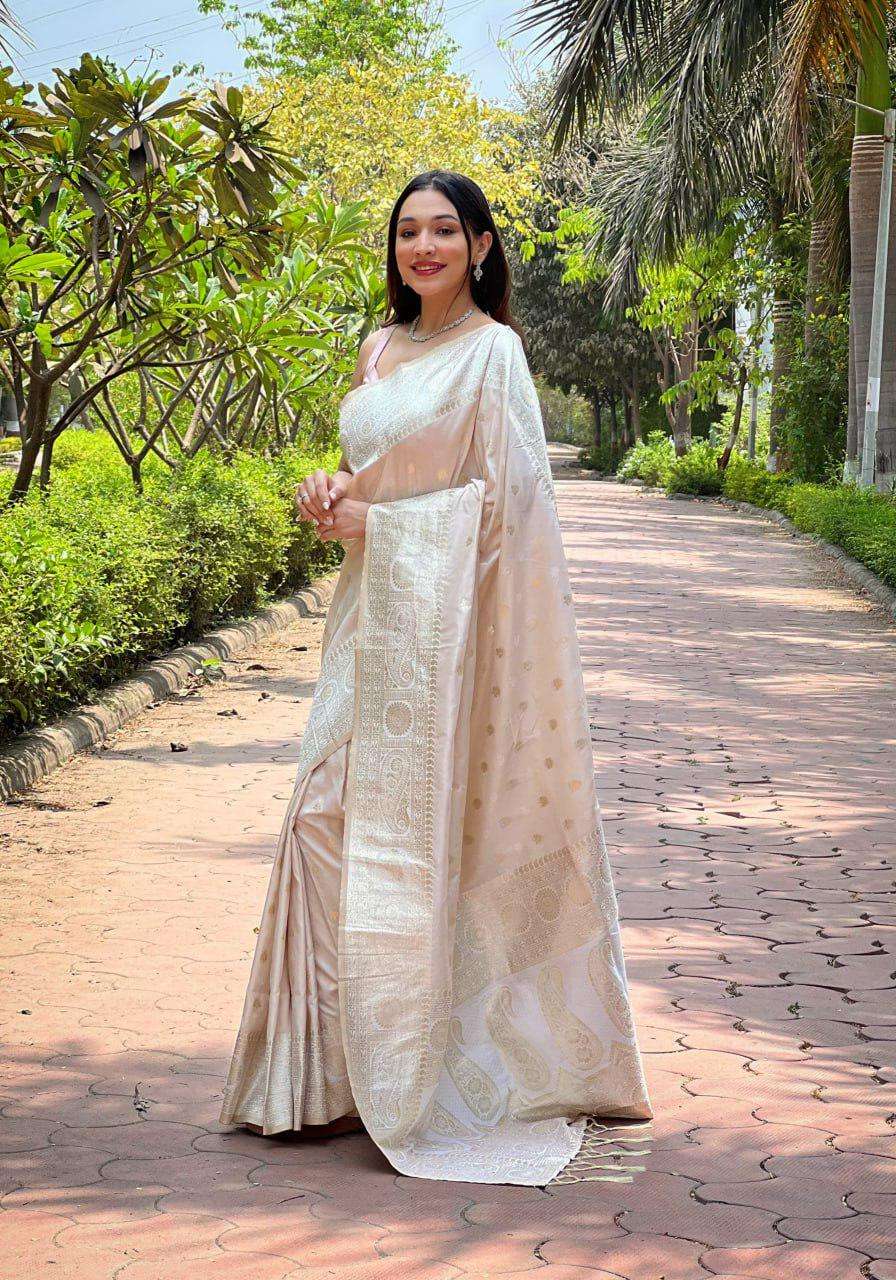 Womenline Cream Color Soft Silk Saree