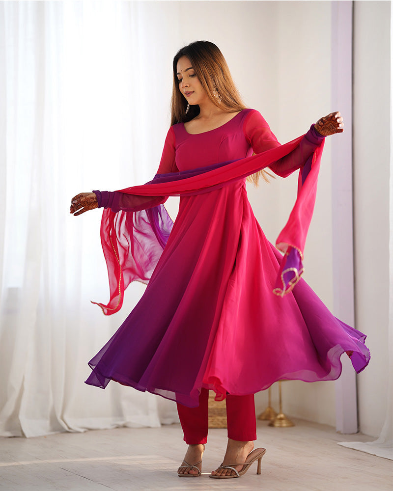 Womenline Dark Pink Color Georgette Three Piece Anarkali Suit