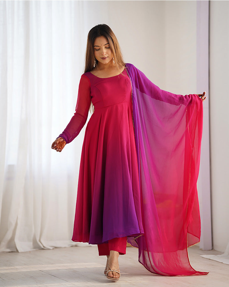 Womenline Dark Pink Color Georgette Three Piece Anarkali Suit