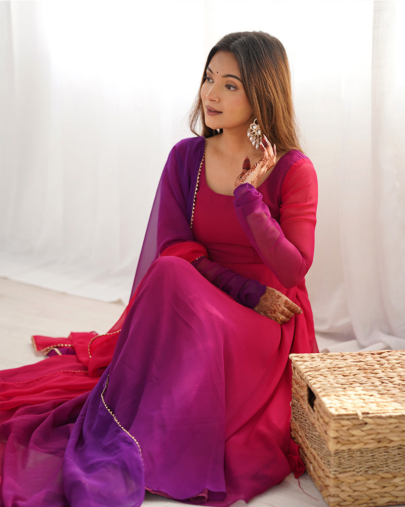 Womenline Dark Pink Color Georgette Three Piece Anarkali Suit