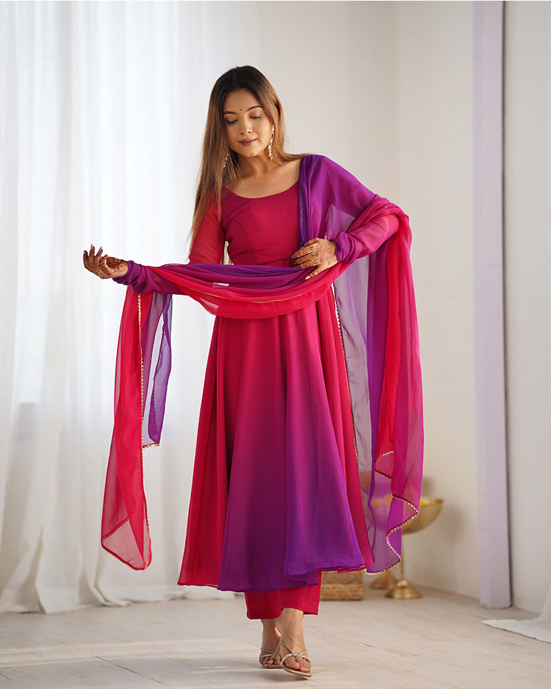 Womenline Dark Pink Color Georgette Three Piece Anarkali Suit
