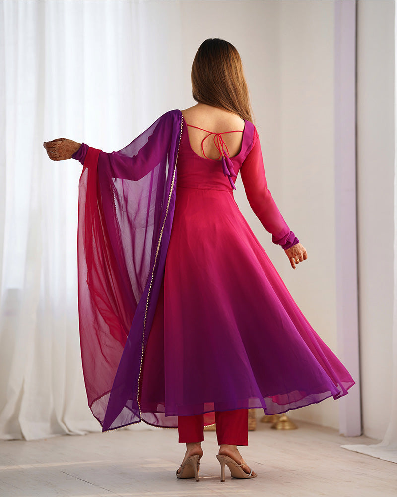 Womenline Dark Pink Color Georgette Three Piece Anarkali Suit