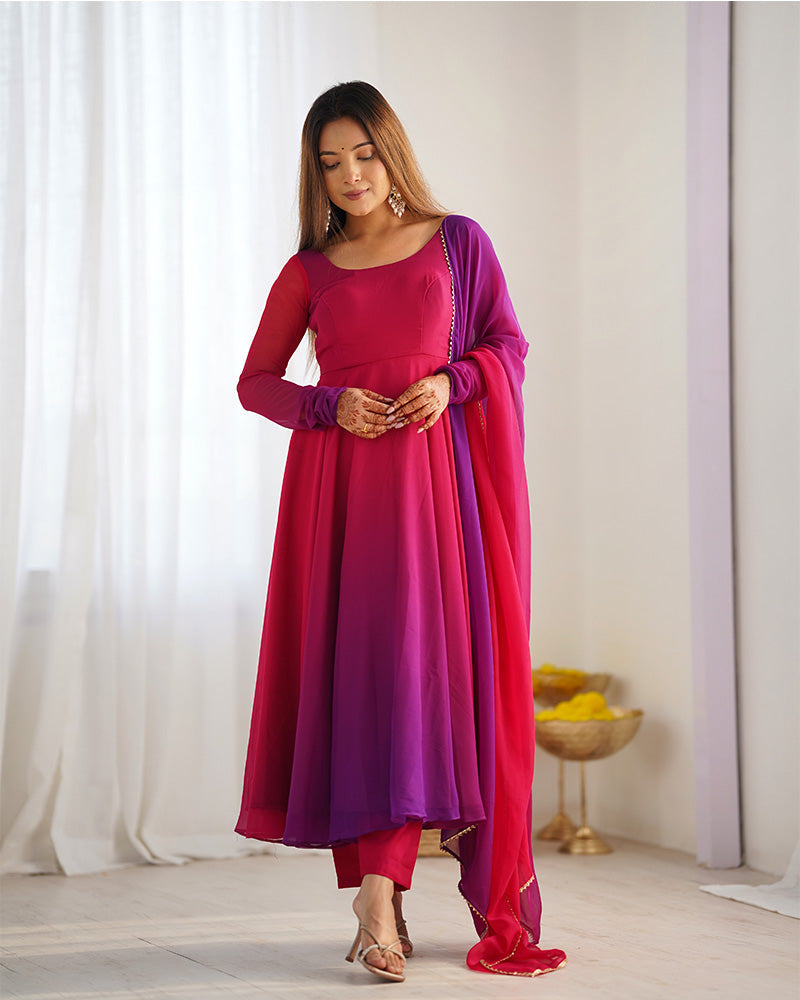 Womenline Dark Pink Color Georgette Three Piece Anarkali Suit