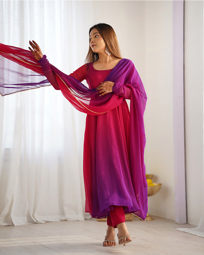 Womenline Dark Pink Color Georgette Three Piece Anarkali Suit