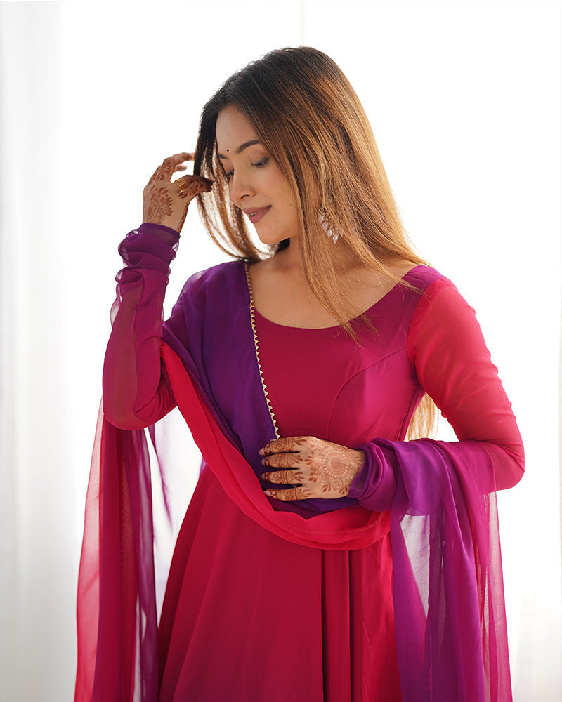 Womenline Dark Pink Color Georgette Three Piece Anarkali Suit
