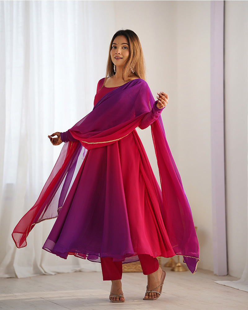 Womenline Dark Pink Color Georgette Three Piece Anarkali Suit