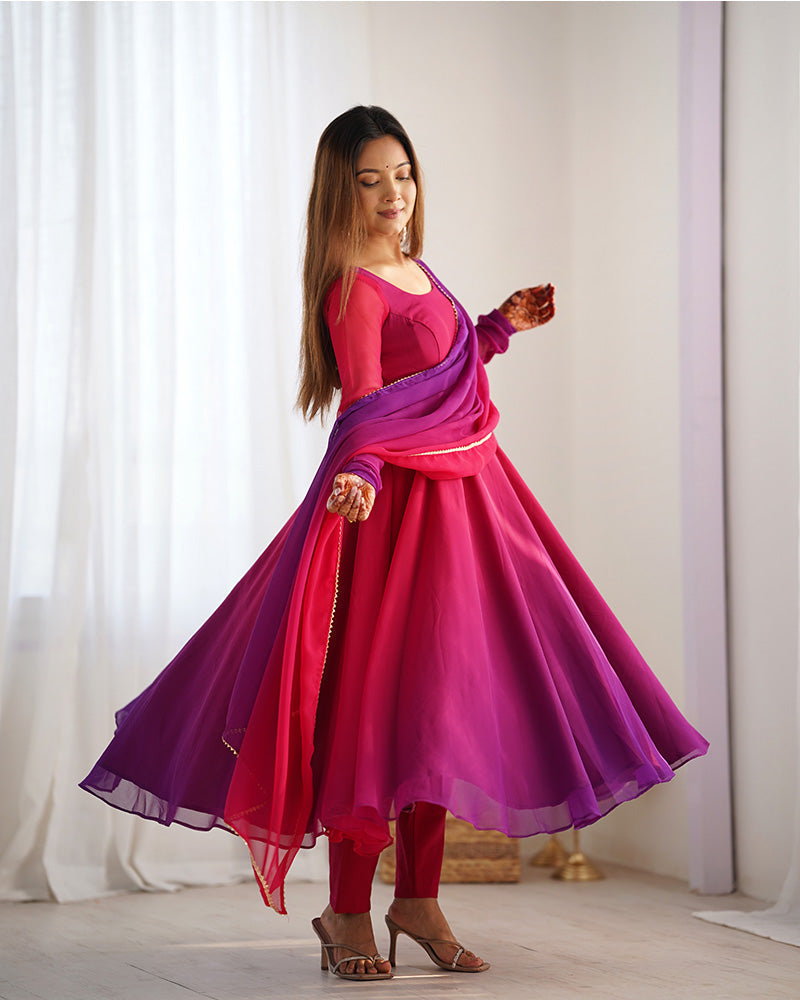 Womenline Dark Pink Color Georgette Three Piece Anarkali Suit