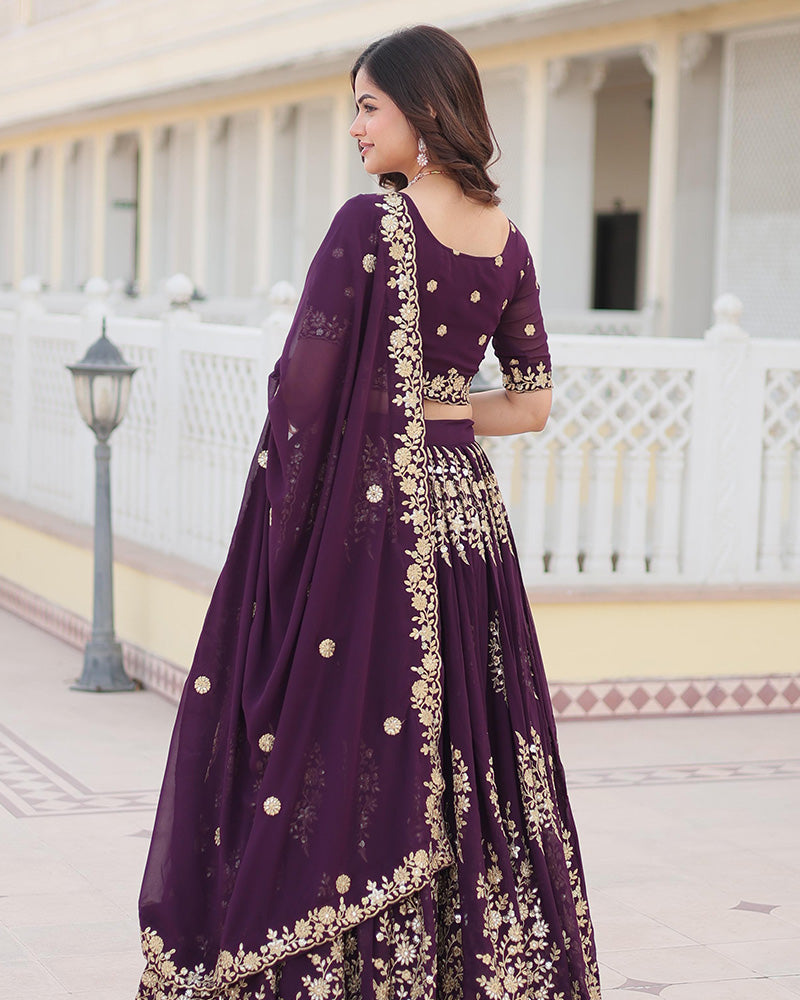 Womenline Deep Violet Color Georgette Sequence Embroidery Lehenga Choli