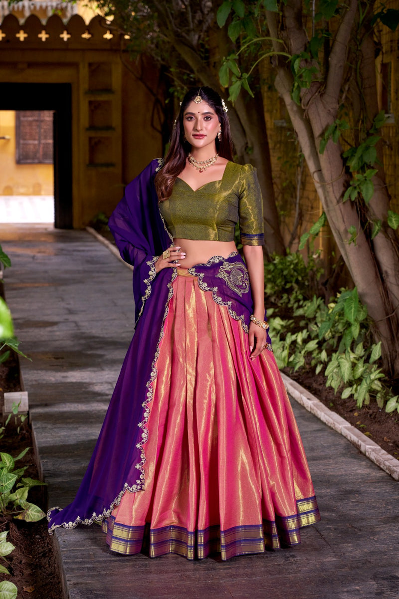 Womenline Designer Orange Color Kanchipuram Zari Weaving Half Saree