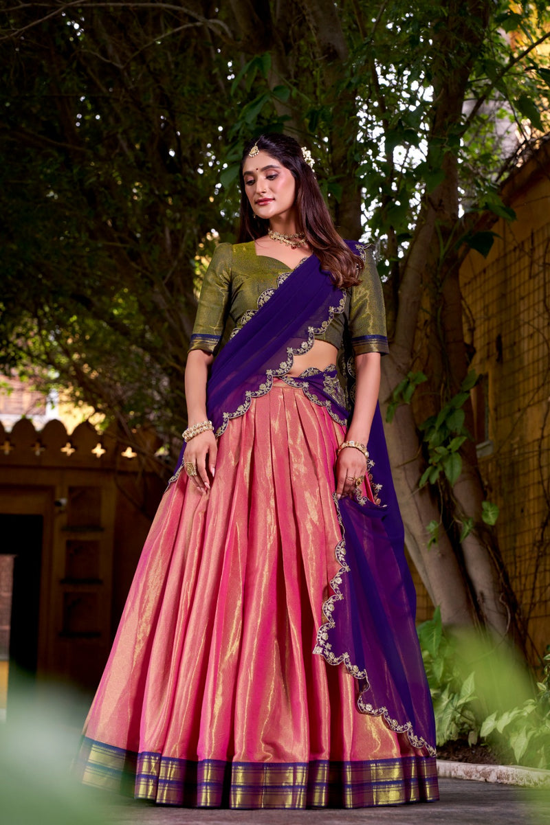 Womenline Designer Orange Color Kanchipuram Zari Weaving Half Saree