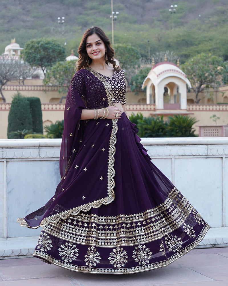 Womenline Designer Sequence Embroidery Work Georgette Lehenga Choli In Wine Color