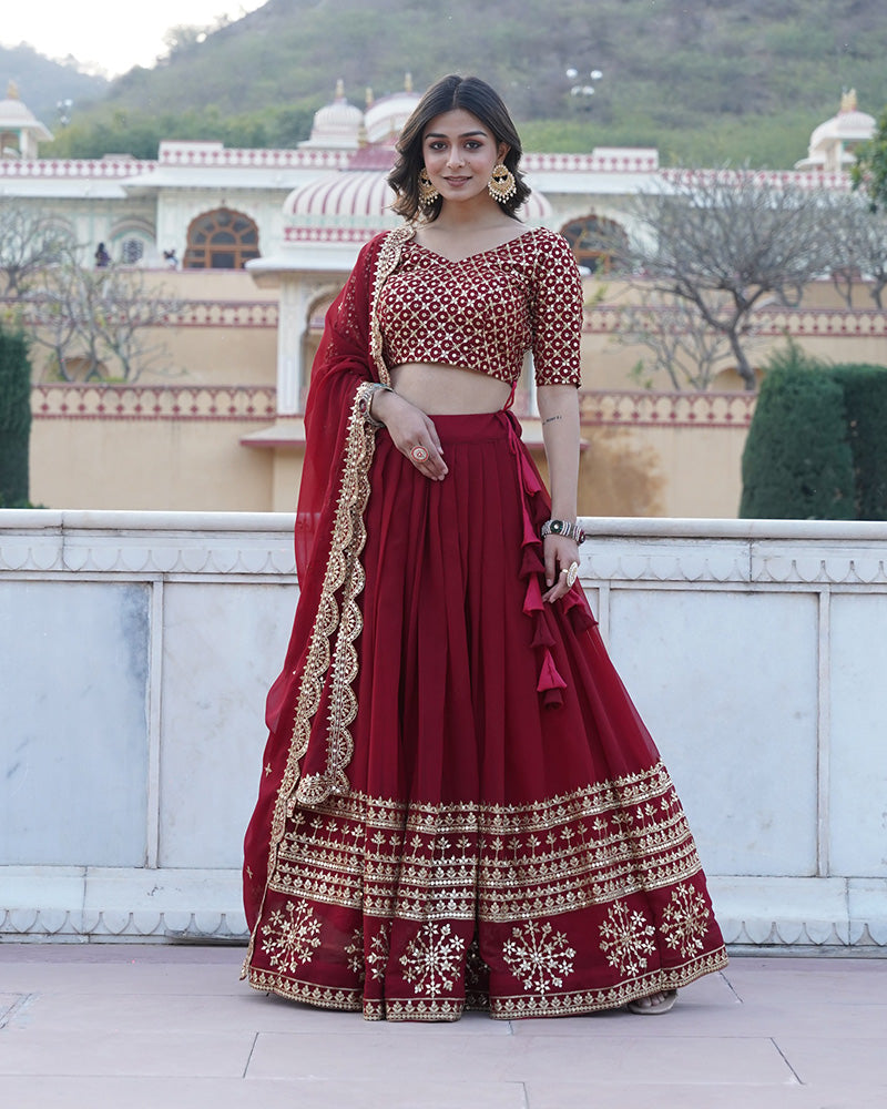 Womenline Designer Sequence Embroidery Work Georgette Lehenga Choli In Maroon Color