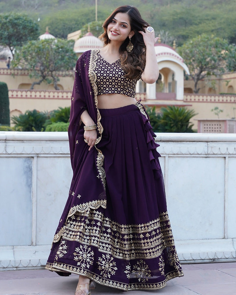 Womenline Designer Sequence Embroidery Work Georgette Lehenga Choli In Wine Color