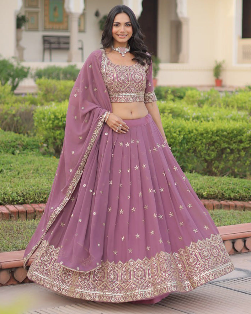 Womenline Dusty Onion Color Georgette Sequence Embroidery Lehenga Choli