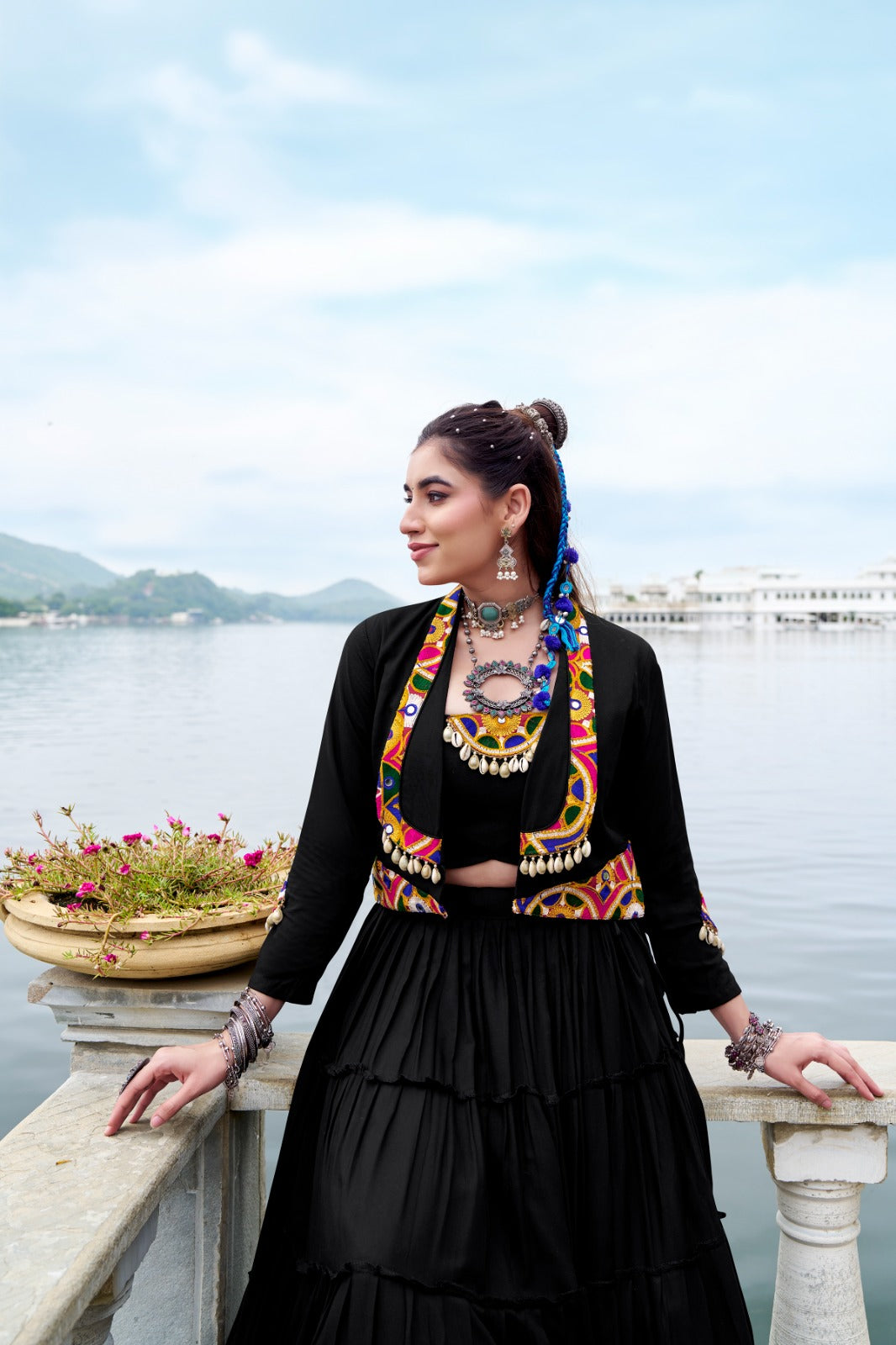 Womenline Elegant Black Color Pure Rayon Navratri Lehenga Choli