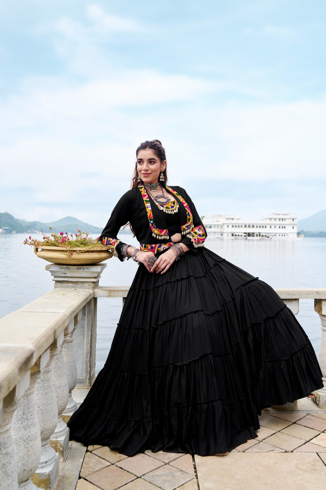Womenline Elegant Black Color Pure Rayon Navratri Lehenga Choli