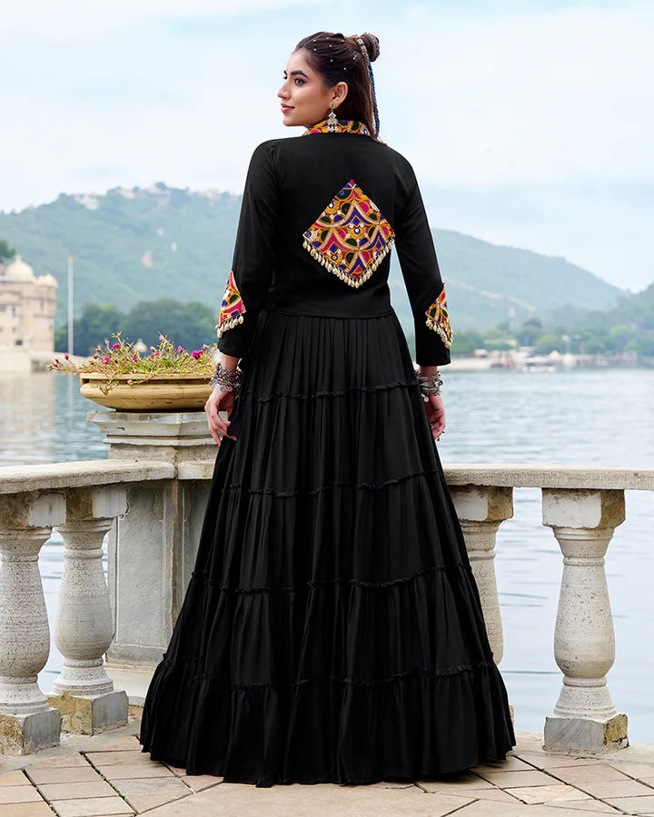 Womenline Elegant Black Color Pure Rayon Navratri Lehenga Choli