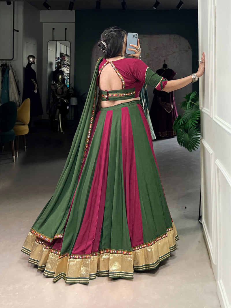 Womenline Elegant Dual-Tone Green and Magenta Navtratri Lehenga Choli