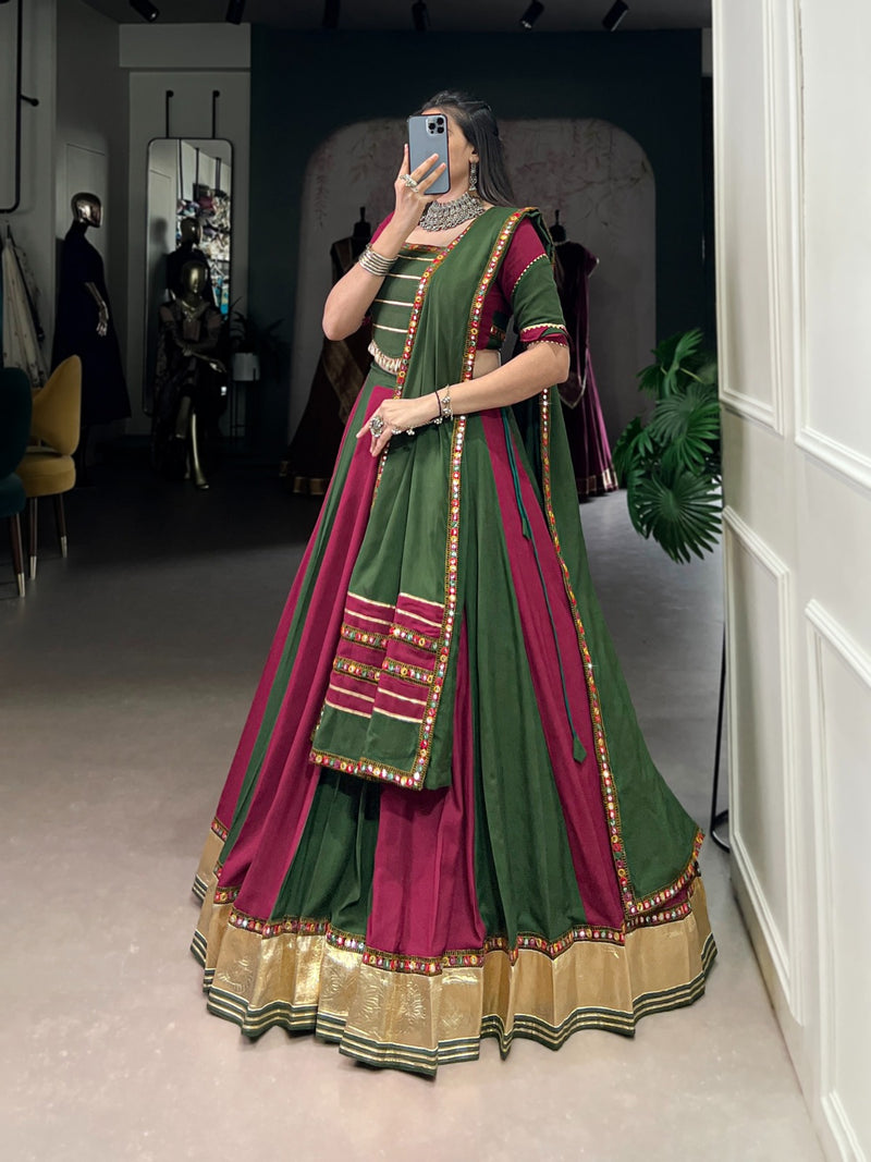 Womenline Elegant Dual-Tone Green and Magenta Navtratri Lehenga Choli