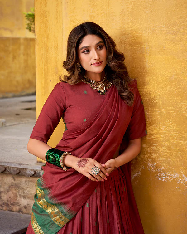 Womenline Elegant Maroon Chanderi cotton half saree lehenga choli