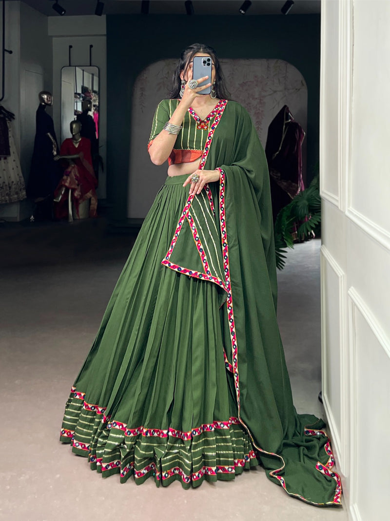 Womenline Elegant Mehndi Color Pure Rayon Navratri Lehenga Choli