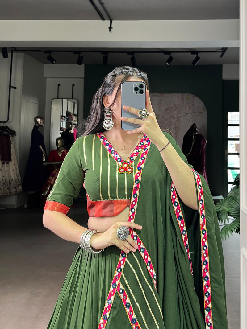 Womenline Elegant Mehndi Color Pure Rayon Navratri Lehenga Choli