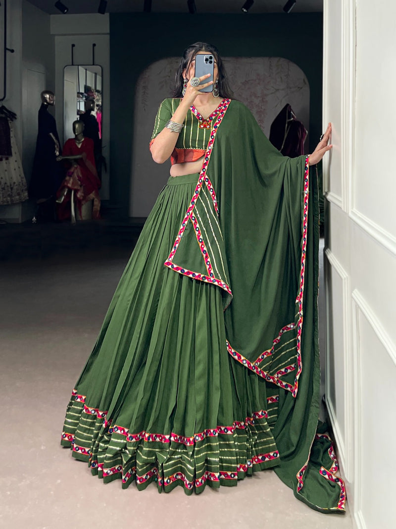 Womenline Elegant Mehndi Color Pure Rayon Navratri Lehenga Choli