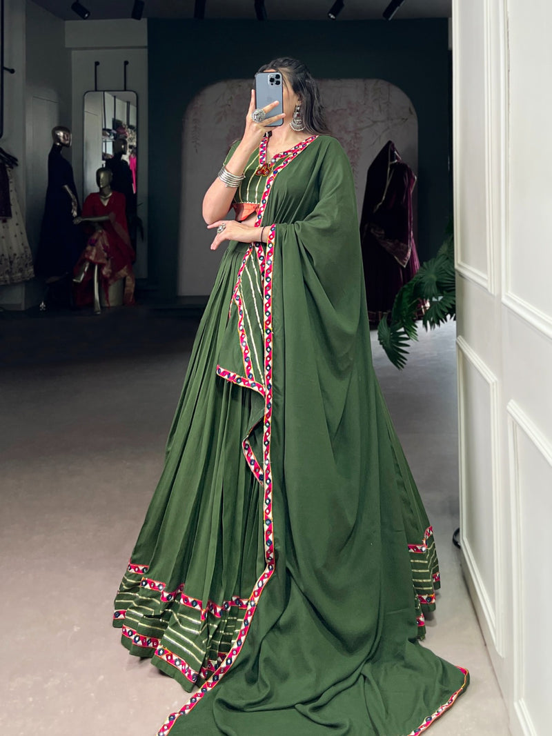 Womenline Elegant Mehndi Color Pure Rayon Navratri Lehenga Choli